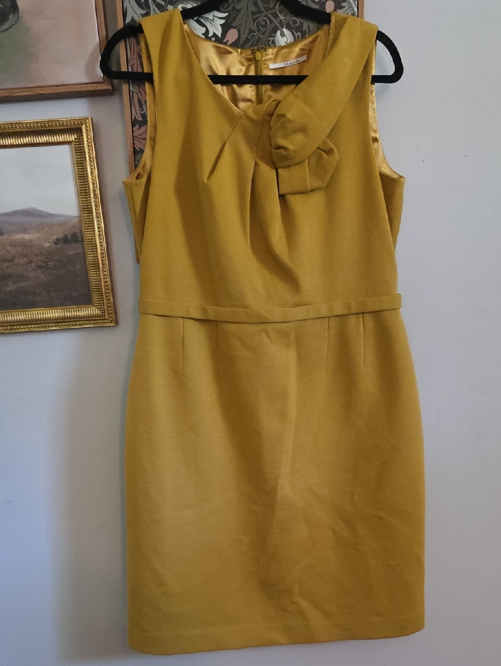 Mustard Yellow Tahari Dress With Satin-like Lining